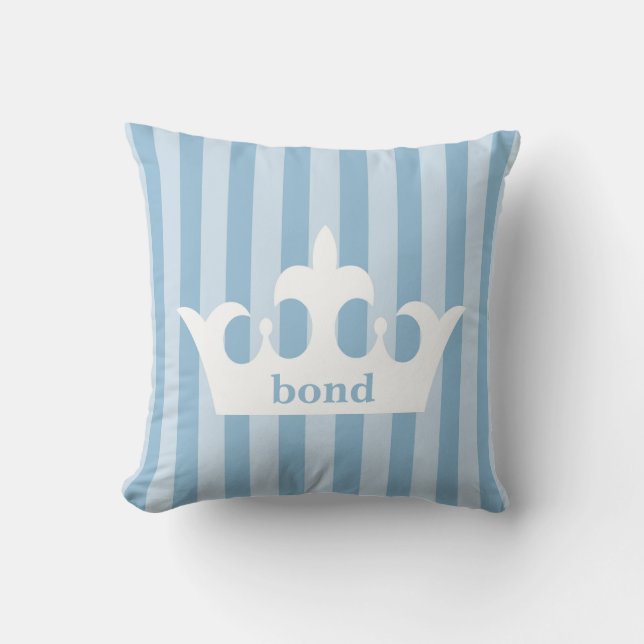 Little Prince Crown Blue Striped Nursery Cushion (Front)