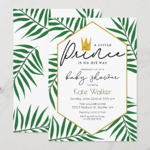Little Prince Crown Leaf Baby Shower Invitation