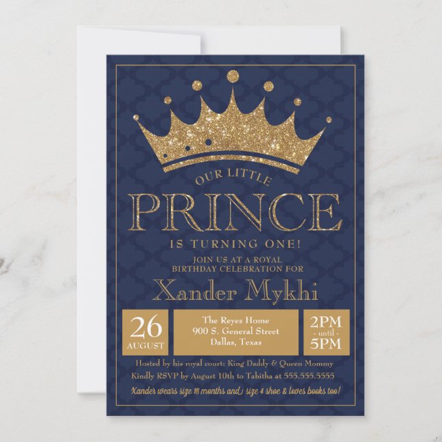 Little Prince Crown Royal Boy Birthday Invitation (Front)