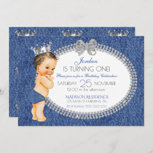 Little Prince Denim & Diamonds Crown Diaper Invitation