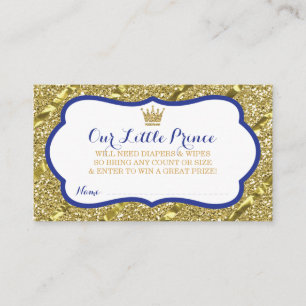 Little Prince Diaper Raffle Ticket, Faux Glitter Enclosure Card