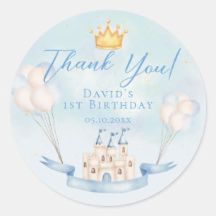 Little Prince Fairytale Castle Crown 1st Birthday Classic Round Sticker