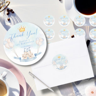 Little Prince Fairytale Castle Crown 1st Birthday Classic Round Sticker