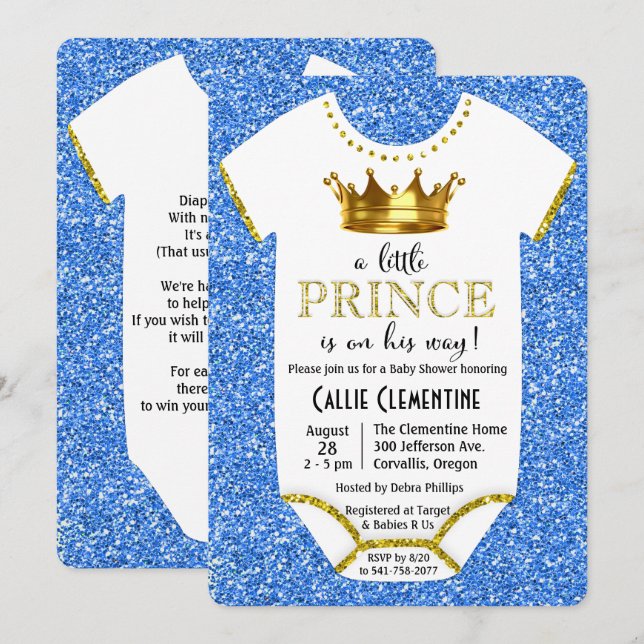 Little Prince Glitter Baby Shower Invitation (Front/Back)
