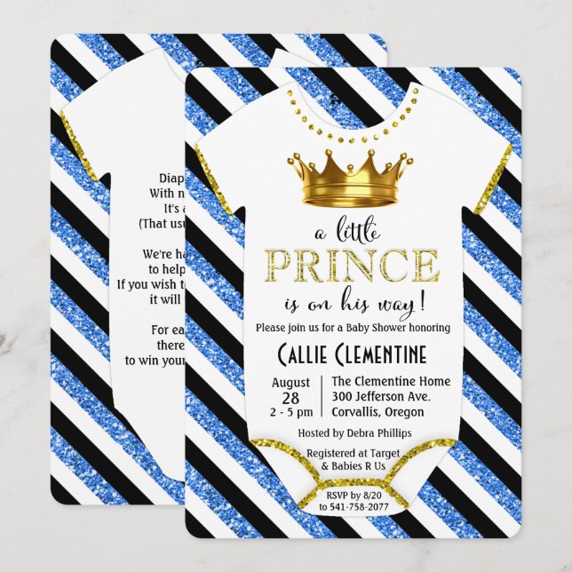 Little Prince Glitter Baby Shower Invitation (Front/Back)