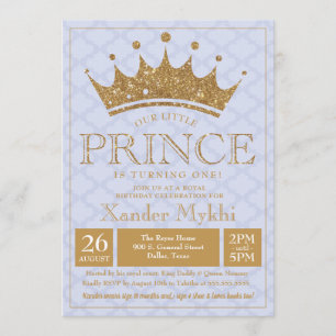 Little Prince Gold Crown Boy Birthday Invitation