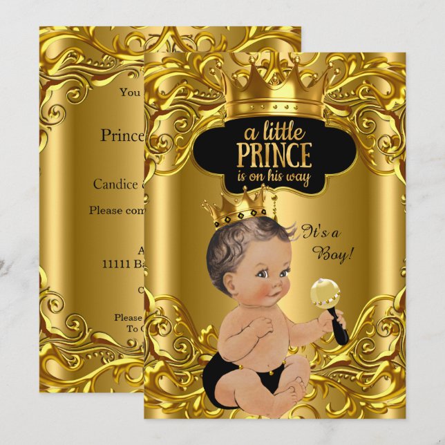 Little Prince is on his way Baby Shower Brunette Invitation (Front/Back)