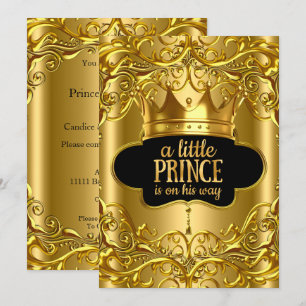 Little Prince is on his way Baby Shower Golden Invitation