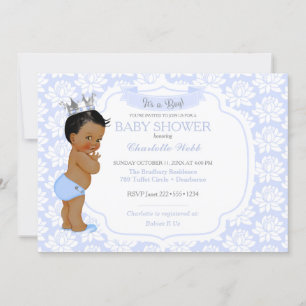 Little Prince Light Blue Silver Baby Boy Invitation