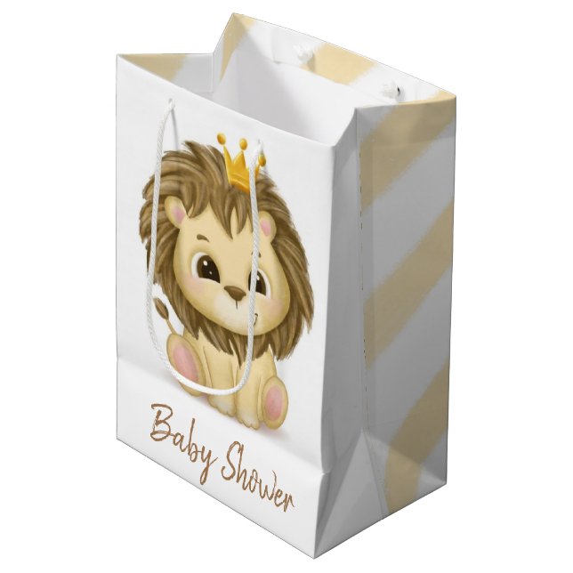 Little Prince Lion Boy Baby Shower Medium Gift Bag (Front Angled)