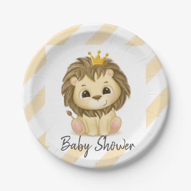 Little Prince Lion Boy Baby Shower Paper Plate (Front)