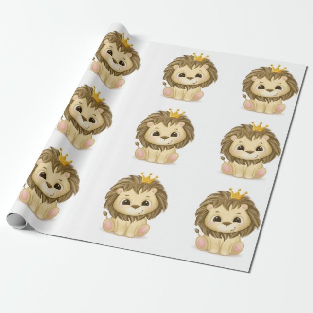 Little Prince Lion Boy Baby Shower Wrapping Paper (Unrolled)