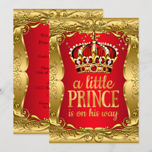 Little Prince on his way Baby Shower Gold Red Invitation