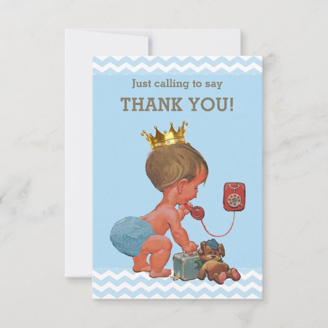 Little Prince on Phone Thank You Chevrons Card (Front)