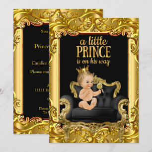 Little Prince on Throne Baby Shower Blonde Baby Invitation