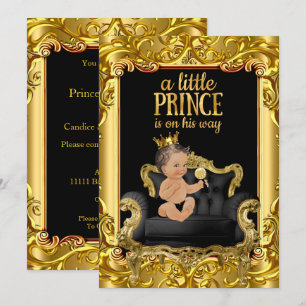 Little Prince on Throne Baby Shower Brunette Baby Invitation