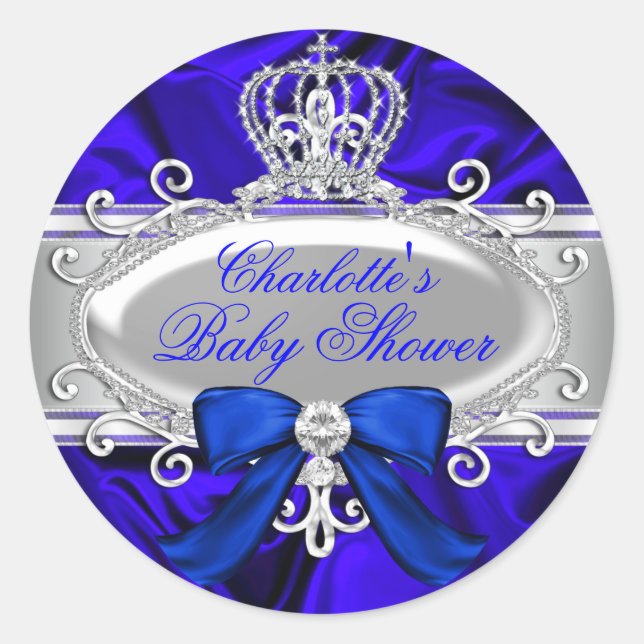 Little Prince Royal Blue Baby Shower Sticker (Front)