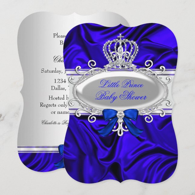 Little Prince Royal Blue Boy Baby Shower 2 Invitation (Front/Back)