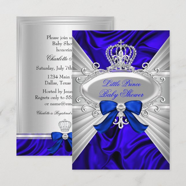 Little Prince Royal Blue Boy Baby Shower Invite (Front/Back)