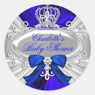 Little Prince Royal Blue Boy Baby Shower Sticker