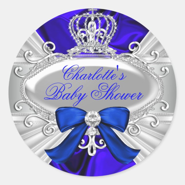 Little Prince Royal Blue Boy Baby Shower Sticker (Front)