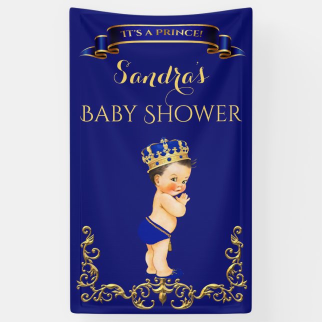 Little Prince Royal Blue Gold Crown Banner (Vertical)