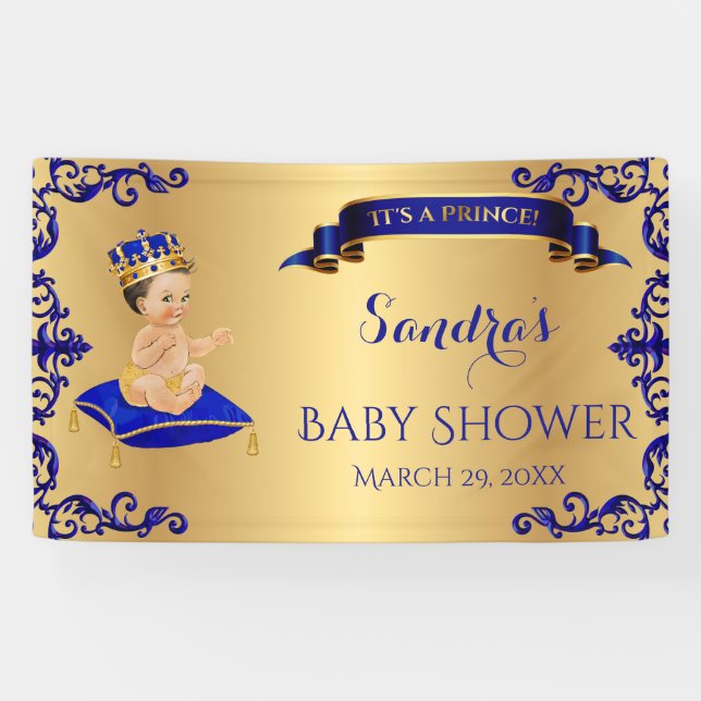 Little Prince Royal Blue Gold Cup Spoon Pillow Banner (Horizontal)