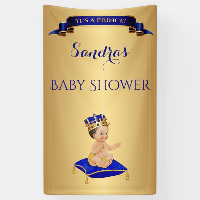Little Prince Royal Blue Gold Cup Spoon Pillow Banner (Vertical)