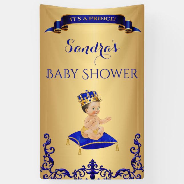 Little Prince Royal Blue Gold Cup Spoon Pillow Banner (Vertical)