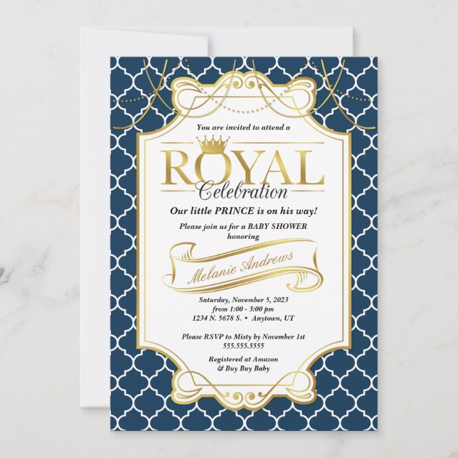 Little Prince Royal Celebration Baby Shower Invite (Front)