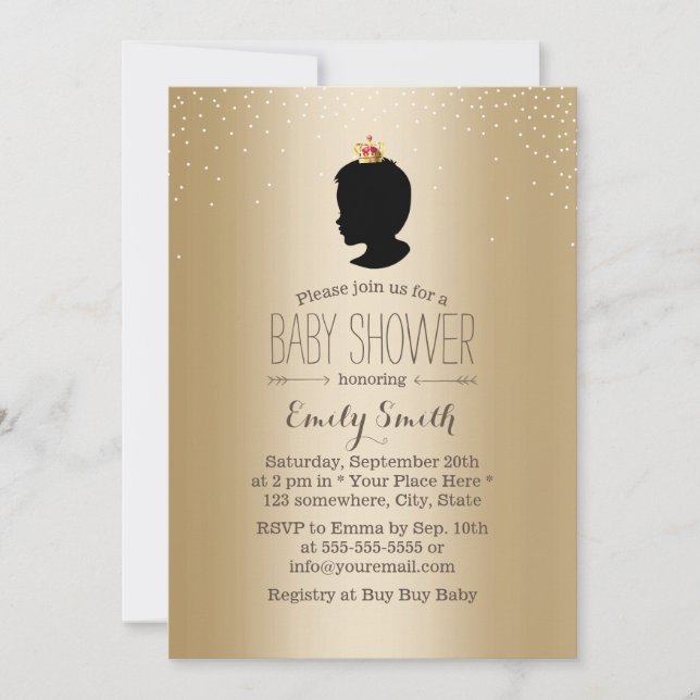 Little Prince Silhouette Gold Metallic Baby Shower Invitation (Front)