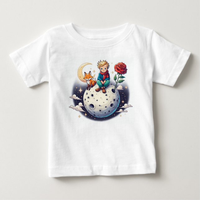 Little Prince sitting on the moon Baby T-Shirt (Front)