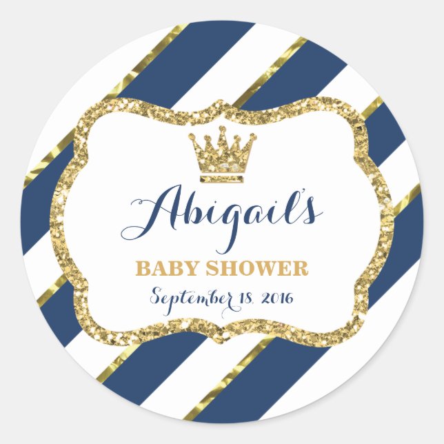 Little Prince Sticker, Navy Blue, Faux Glitter Classic Round Sticker (Front)