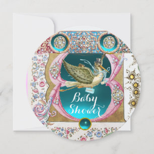 LITTLE PRINCE STORK BABY SHOWER,FLORAL GEMSTONES INVITATION