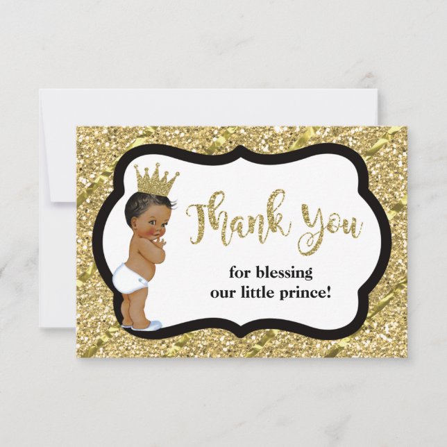 Little Prince Thank You Card, Black, Faux Glitter (Front)