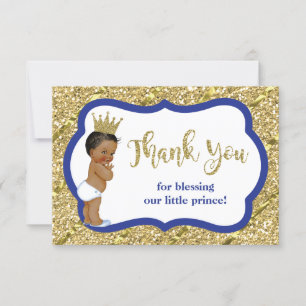 Little Prince Thank You Card, Blue, Faux Glitter