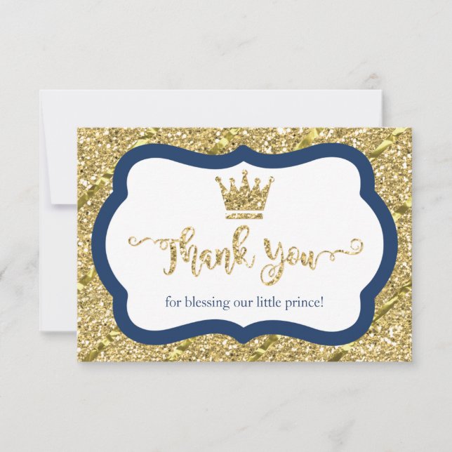 Little Prince Thank You Card, Blue, Faux Glitter (Front)