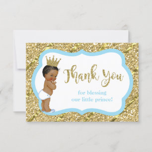 Little Prince Thank You Card, Blue, Faux Glitter