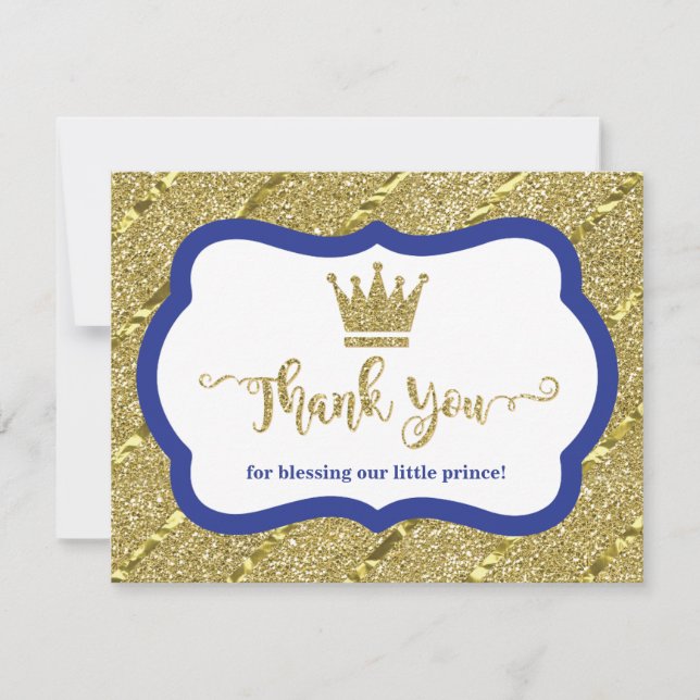 Little Prince Thank You Card, Blue, Faux Glitter (Front)