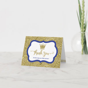 Little Prince Thank You Card, Blue, Faux Glitter