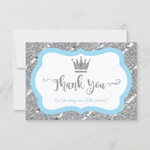 Little Prince Thank You Card, Blue, Faux Glitter