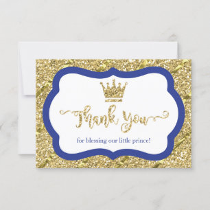 Little Prince Thank You Card, Blue, Faux Glitter Card