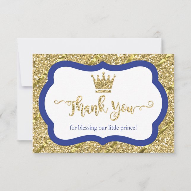 Little Prince Thank You Card, Blue, Faux Glitter Card (Front)