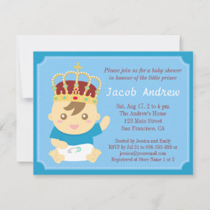 Little Prince with Crown Baby Shower Invitation