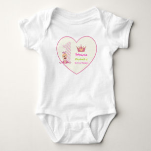 Little princess and crown girls 1st birthday pink baby bodysuit