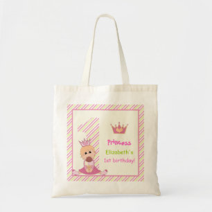 Little princess and crown girls 1st birthday pink tote bag