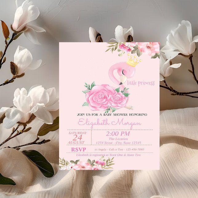 Little Princess, Baby Flamingo Floral Baby Shower Invitation (Creator Uploaded)