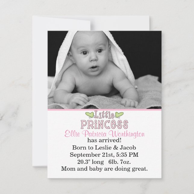 Little Princess Baby Girl Birth Announcement (Front)