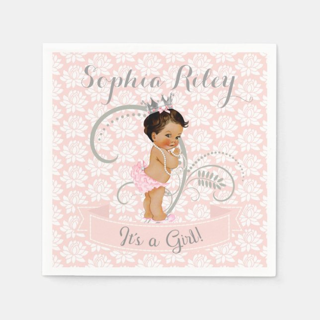 Little Princess Baby Girl Blush Pink & Silver Napkin (Front)