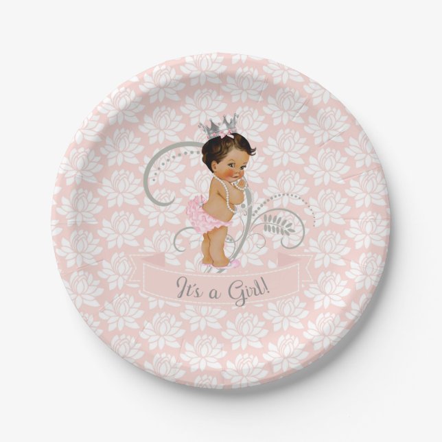 Little Princess Baby Girl Blush Pink & Silver Paper Plate (Front)